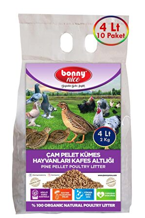 Bonny Nice Doğal Çam Pelet Bıldırcın Güvercin Süs Tavukları Kafes Altlığı 2 Kg 4 Lt (10 Adet)