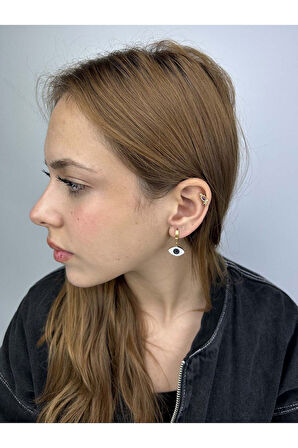 Zirkon Taşlı, Göz, Sallantılı Model, Paslanmaz Çelik Küpe 3, Altın Renk