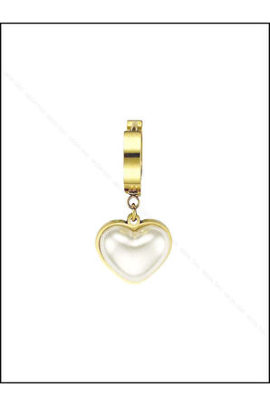 Sallantılı Incili Kalp, Paslanmaz Çelik Küpe 12, Altın Renk