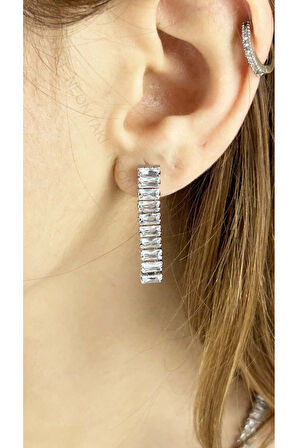 Su Yolu, Zirkon Taşlı, Paslanmaz Çelik Küpe 28, Gümüş Renk