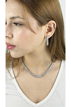 Su Yolu, Zirkon Taşlı, Paslanmaz Çelik Küpe 28, Gümüş Renk