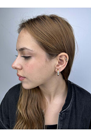 Zirkon Taşlı, Halka Model, Paslanmaz Çelik Küpe 38, Altın Renk