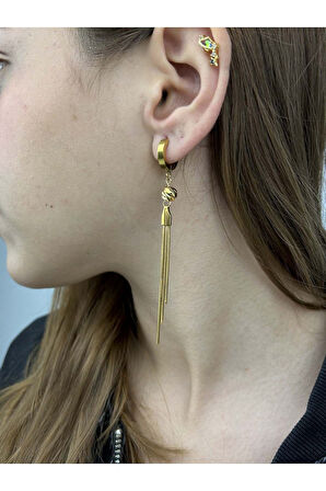 Sallantılı, Paslanmaz Çelik Küpe 136, Altın Renk