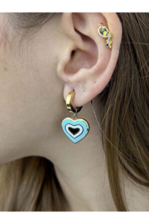 Xxx Kalp Ve Nazer Figürlü, Sallantılı, Paslanmaz Çelik Küpe 154, Altın Renk