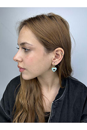 Xxx Kalp Ve Nazer Figürlü, Sallantılı, Paslanmaz Çelik Küpe 154, Altın Renk