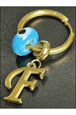 F Harfli, Nazar Boncuklu, Paslanmaz Çelik Küpe 160, Altın Renk