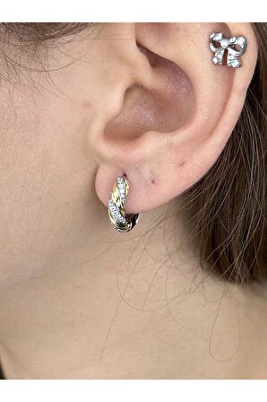 Zirkon Taşlı, Halka Model, Küpe 171, Kasa Altın Renk