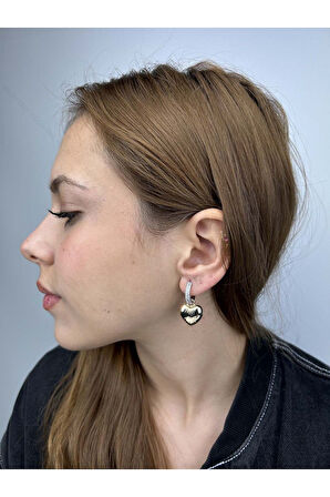 Zirkon Taşlı, Balon Kalp Sallantılı, Küpe 174, Altın Renk