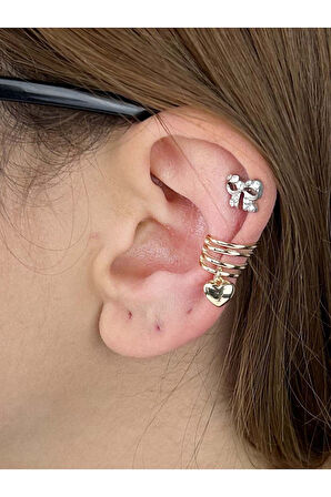 Kalp Sallantılı, Kulak Kıkırdak Bölgesi Küpe 187, Altın Renk