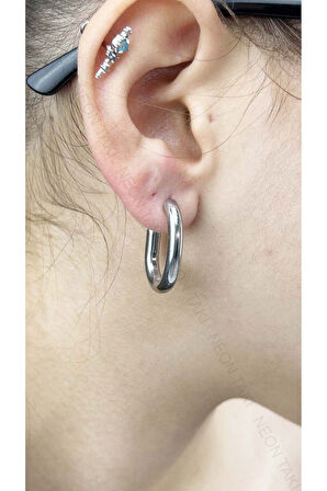 Dik Balon Halka Model, Paslanmaz Çelik Küpe 213, Gümüş Renk