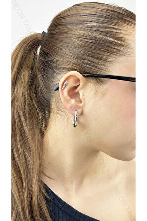 Dik Balon Halka Model, Paslanmaz Çelik Küpe 213, Gümüş Renk