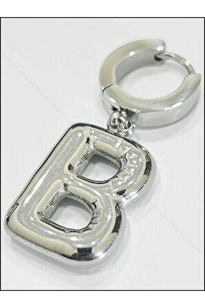 B Harfi, Balon Formlu, Paslanmaz Çelik Küpe 289, Gümüş Renk