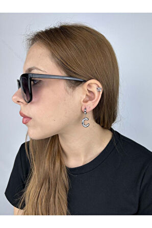 C Harfi, Balon Formlu, Paslanmaz Çelik Küpe 290, Gümüş Renk