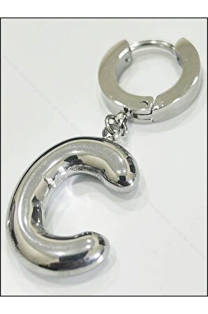 C Harfi, Balon Formlu, Paslanmaz Çelik Küpe 290, Gümüş Renk