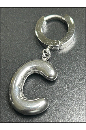 C Harfi, Balon Formlu, Paslanmaz Çelik Küpe 290, Gümüş Renk