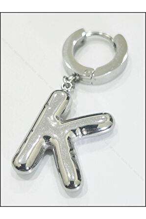 K Harfi, Balon Formlu, Paslanmaz Çelik Küpe 296, Gümüş Renk