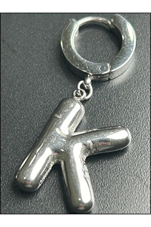 K Harfi, Balon Formlu, Paslanmaz Çelik Küpe 296, Gümüş Renk