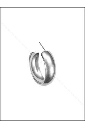 Geniş Yassı Formlu, Halka Model, Paslanmaz Çelik Küpe 353, Gümüş Renk