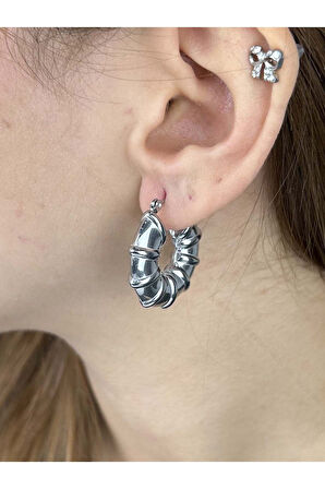 Halka Model, Paslanmaz Çelik Küpe 394, Gümüş Renk