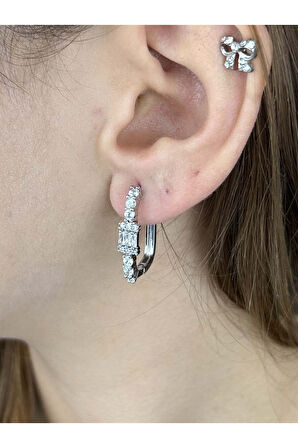 Zirkon Taşlı Küpe 426, Gümüş Renk