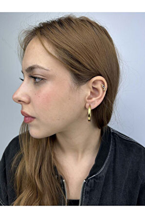 Zirkon Taşlı, Tiff Model, Halka Model, Paslanmaz Çelik Küpe 440, Altın Renk