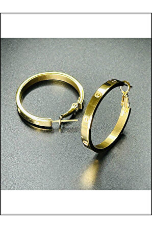 Zirkon Taşlı, Tiff Model, Halka Model, Paslanmaz Çelik Küpe 440, Altın Renk