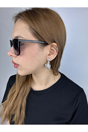 Zirkon Taşlı, Sallantılı Kanat, Platinyum Kaplama Küpe 442, Gümüş Renk