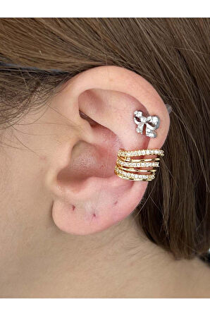 Zirkon Taşlı, Kulak Kıkırdak Bölgesi Bijuteri Küpe 508, Altın Renk