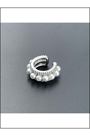 Zirkon Taşlı Ve Incili, Kulak Kıkırdak Bölgesi Bijuteri Küpe 510, Gümüş Renk