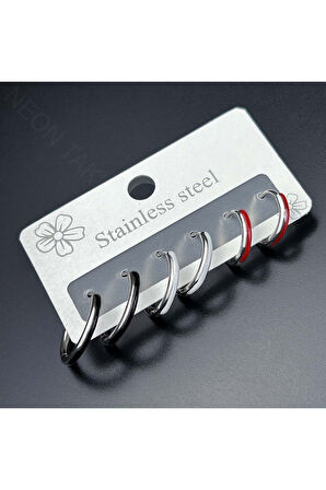 Çoklu Küpe, Çok Renk, Halka Model, Paslanmaz Çelik Küpe 536, Kasa Gümüş Renk