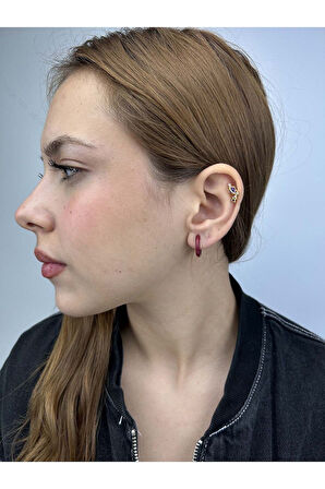 Bordo, Halka Model, Paslanmaz Çelik Küpe 573, Kasa Altın Renk