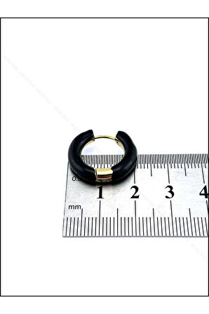 Siyah, Halka Model, Paslanmaz Çelik Küpe 574, Kasa Altın Renk