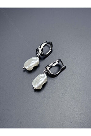 Küpe, Kararmayan Paslanmaz Çelik, İnci Detaylı, Gümüş Renk, Model585