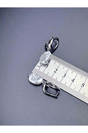 Küpe, Kararmayan Paslanmaz Çelik, İnci Detaylı, Gümüş Renk, Model585