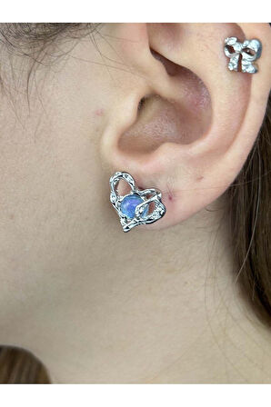 Kalp Figürlü, Kore Tarzı Galaksi Küpe 592, Gümüş Renk