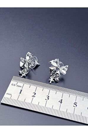 Zirkon Taşlı, Kurdele Figürlü Vip Küpe 596, Gümüş Renk