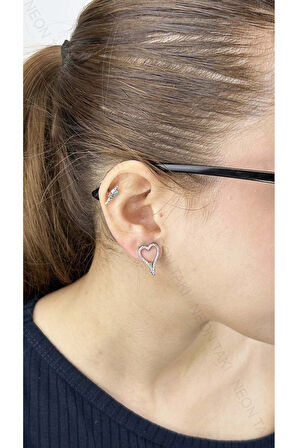 Zirkon Taşlı içi Boş Kalp Vip Küpe 599, Gümüş Renk