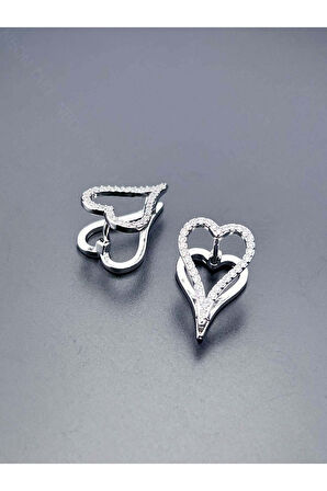 Zirkon Taşlı içi Boş Kalp Vip Küpe 599, Gümüş Renk