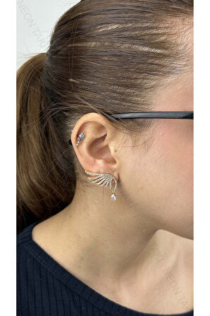 Zirkon Taşlı, Melek Kanadı, Vip Küpe 602, Altın Renk