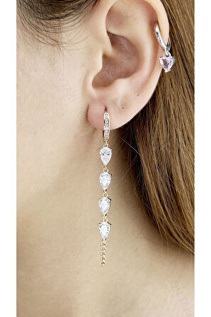 Zirkon Taşlı, Zincirli, Paslanmaz Çelik Küpe 628, Pembe (Rose) Renk