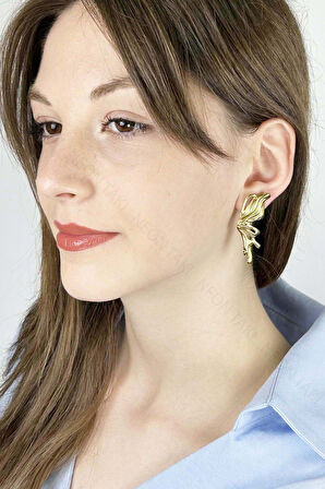 Kelebek Formunda Paslanmaz Çelik Küpe 645, Altın Renk