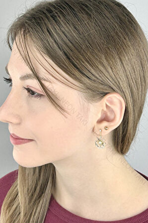 Zirkon Taşlı, Sallantılı, Yıldız Küpe 653, Altın Rengi