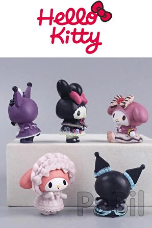 Hello Kitty Kuromi Anime 5 Li Figür Set 4 cm Oyuncak Pasta Süsü Hediyelik