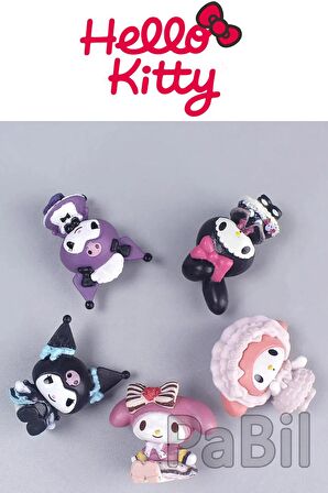 Hello Kitty Kuromi Anime 5 Li Figür Set 4 cm Oyuncak Pasta Süsü Hediyelik