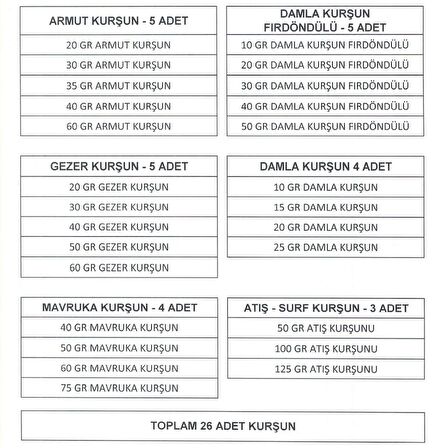 Gezer, Armut, Surf, Damla, Mavruka Kurşun 26 Adet