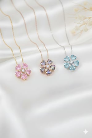925 Ayar Doğum Taşlı Unutma Beni Çiçeği Kolye.rose.gold.rodaj Unutma 