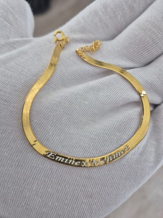 925 Ayar Özel İsimli İtalyan Yassı Zincir Bileklik.rose.gold.rodaj Yassı
