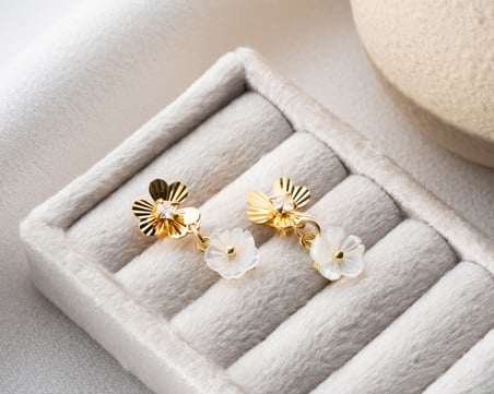 925 Ayar Zirkon Taşlı Sedef Yonca Küpe.rose.gold.rodaj