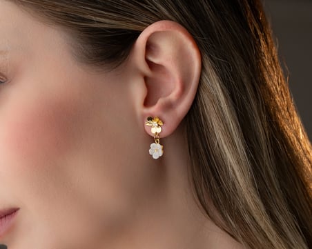 925 Ayar Zirkon Taşlı Sedef Yonca Küpe.rose.gold.rodaj