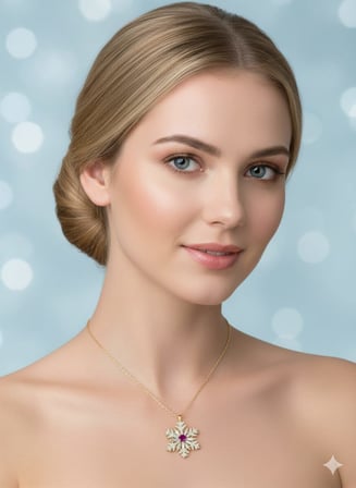 925 Ayar Doğum Taşlı Baget Kar Tanesi Kolye.rose.gold.rodaj